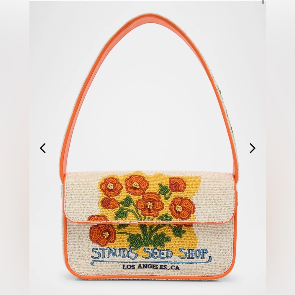 Staud Tommy California Orange Poppy LA Seed Shop Beaded Bag